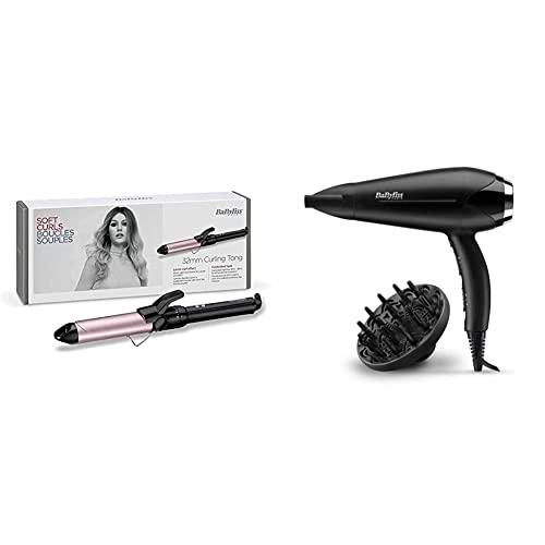 BaByliss C332E Tenacilla de pelo de 32 mm, 10 ajustes de temperatura + BaByliss D572DE Secador de pelo iónico con motor DC 2200W de potencia