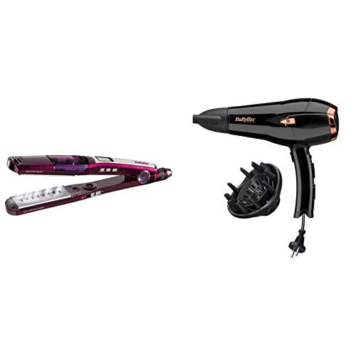 BaByliss Plancha de pelo a vapor I-Pro 230 con tecnología Shine + Secador de pelo retráctil