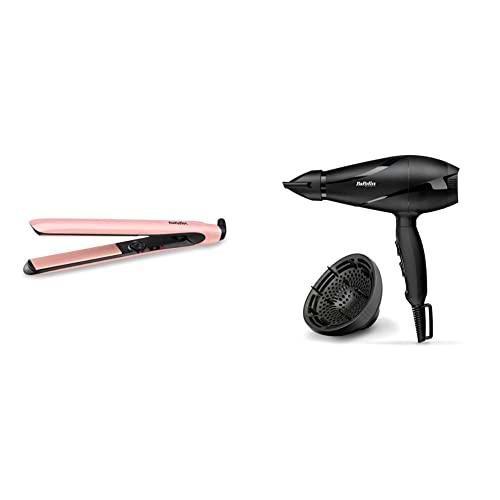 BaByliss 2498PRE Plancha de pelo Rose Blush 235 con placas flotantes extra largas de Cerámica con Titanio + 6613DE Secador de Pelo Profesional