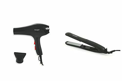 kooper 2193181 - Set secador de pelo 2000 W y placa 32 W Negro