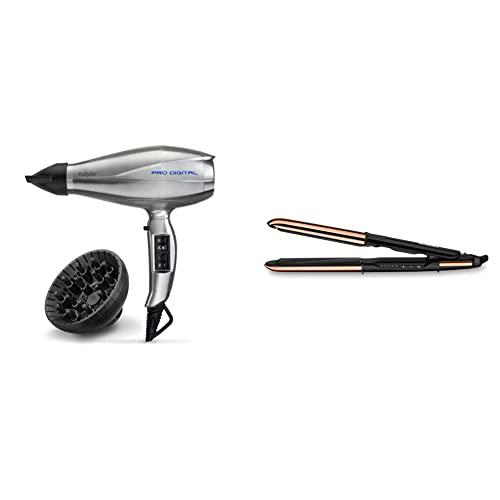 BaByliss Secador de pelo profesional Pro Digital de 2200 vatios plateado &amp; ST481E Pure Metal Plancha de pelo profesional 2 en 1