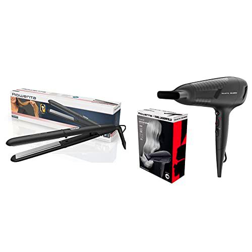 Rowenta Express Style SF1810 - Plancha pelo, revestimiento cerámico turmalina Negro/Plata &amp; x Karl Lagerfeld Studio Dry CV581L Secador de pelo 2300 W, negro