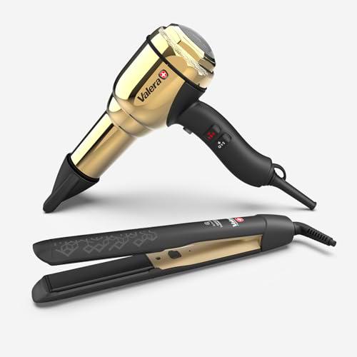 Valera Swiss Steel Master Light Secador de Pelo Profesional en Acero Dorado + Swiss'X Thermofit Plancha de Cerámica Profesional